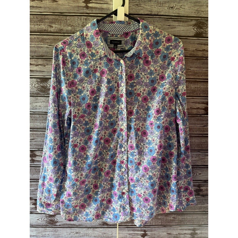 Talbots Women's Long-Sleeved Button Front Top Size L Floral Lightweight